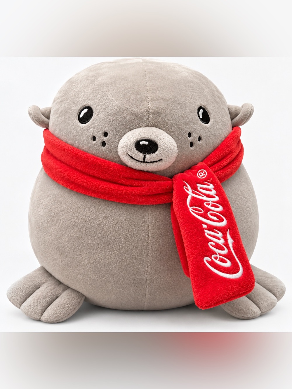 Coca-Cola BumBumz Gray Seal Plush 11” Red Scarf Stuffed Animal Collectible